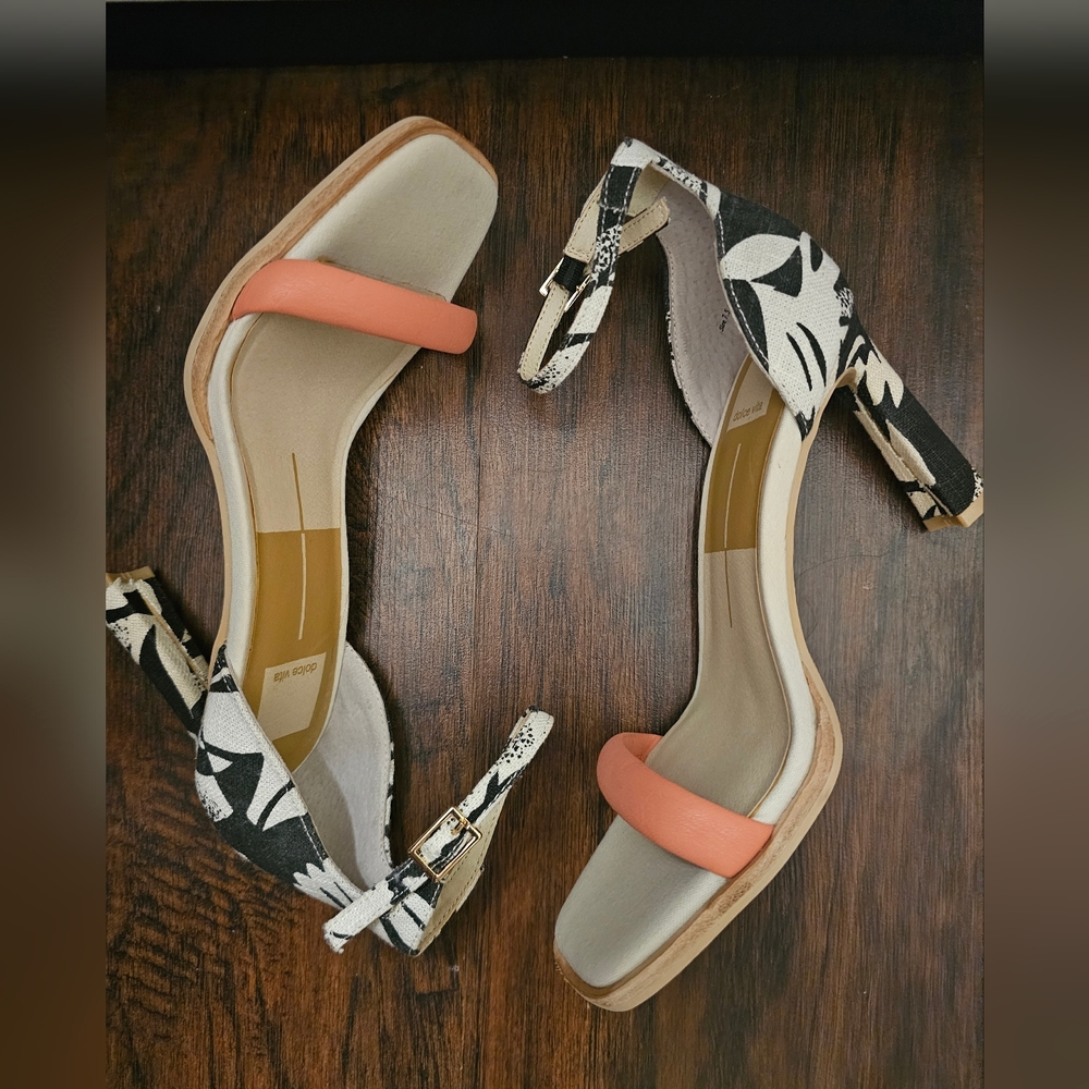 Women's Peach, Black and White Fabric Heels